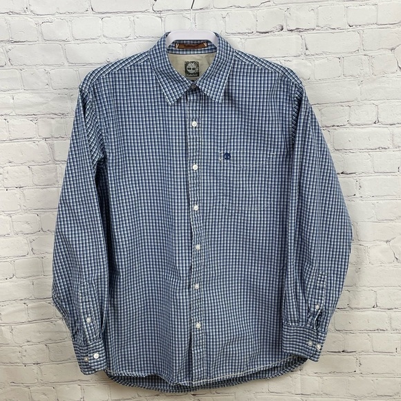 Timberland Long Sleeve Button Down Shirt Blue/White Gingham Check Size Medium - Picture 1 of 9